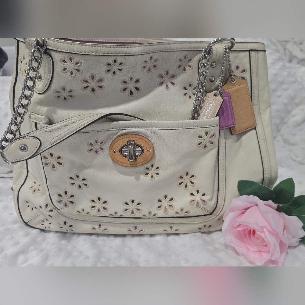 Coach Poppy Eyelet Detailed Off White Colored  Handbag